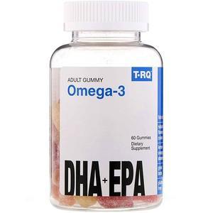 T-RQ, Adult Gummy Omega-3, DHA + EPA, Lemon, Orange, Strawberry, 60 Gummies - HealthCentralUSA