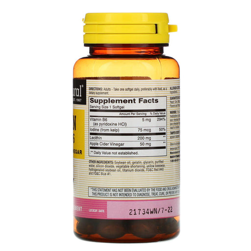 Mason Natural, Lecithin with Kelp/B6 Plus Apple Cider Vinegar, 100 Softgels - HealthCentralUSA