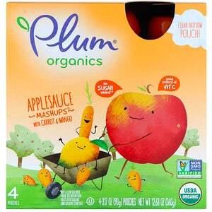 Plum Organics, Organics Applesauce Mashups with Carrot & Mango, 4 Pouches, 3.17 oz (90 g) Each - HealthCentralUSA