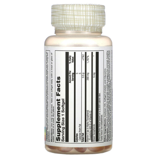 Solaray, Vitamin E, 268 mg (400 IU), 100 Softgels - HealthCentralUSA