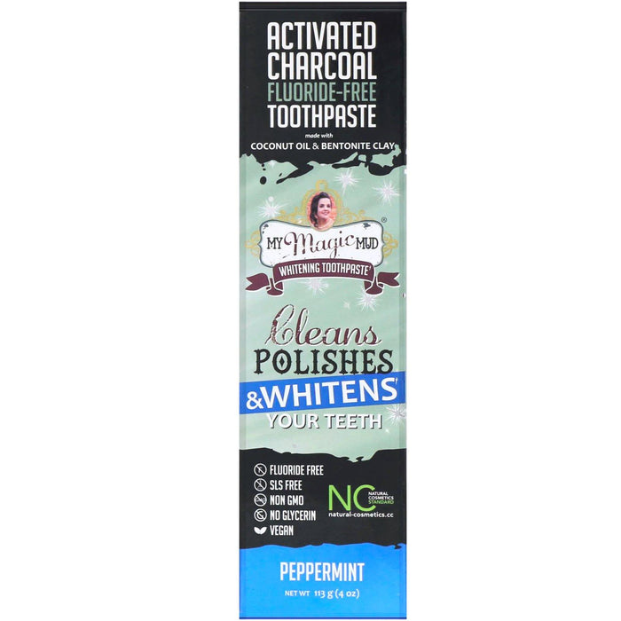 My Magic Mud, Activated Charcoal, Fluoride-Free, Whitening Toothpaste, Peppermint, 4 oz (113 g) - HealthCentralUSA