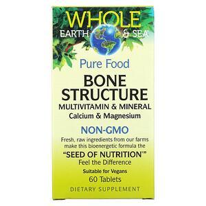 Natural Factors, Whole Earth & Sea, Bone Structure Multivitamin & Mineral, Calcium & Magnesium, 60 Tablets - HealthCentralUSA