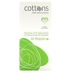 Cottons, 100% Natural Cotton, Tampons with Applicator, Regular, 16 Tampons - HealthCentralUSA