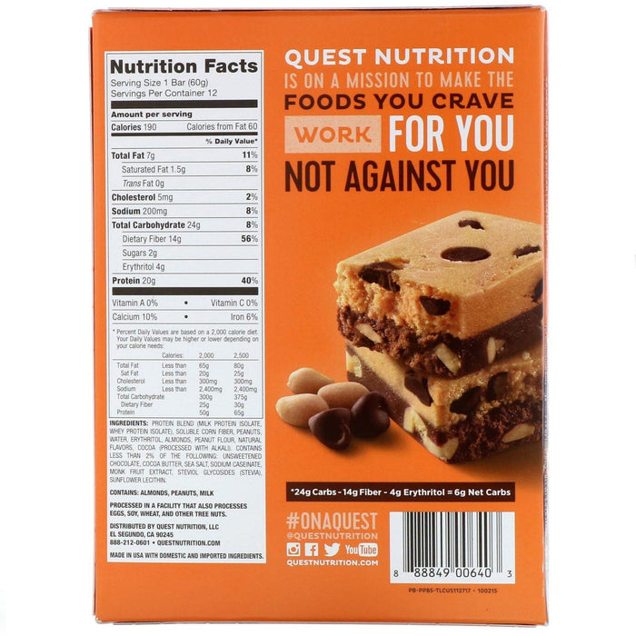 Quest Nutrition, Protein Bar, Peanut Butter Brownie Smash, 12 Bars, 2.12 oz (60 g ) Each - HealthCentralUSA