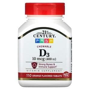 21st Century, Vitamin D3, Chewable, Orange, 100 mcg (400 IU), 110 Tablets - HealthCentralUSA