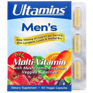 Ultamins, Men's Multivitamin with CoQ10, Mushrooms, Enzymes, Veggies & Berries, 60 Veggie Capsules - HealthCentralUSA