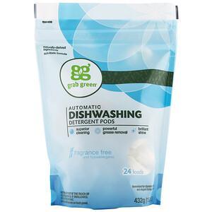 Grab Green, Automatic Dishwashing Detergent Pods, Fragrance Free, 24 Loads, 15.2 oz (432 g) - HealthCentralUSA
