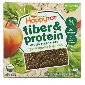 Happy Family Organics, Happytot, Fiber & Protein Soft-Baked Oat Bar, Organic Apples & Spinach, 5 Bars, 0.88 oz (25 g) Each - HealthCentralUSA