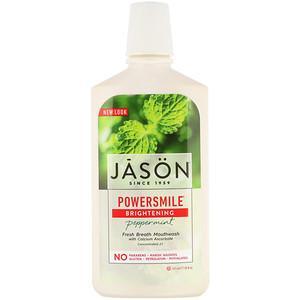 Jason Natural, Powersmile, Brightening Mouthwash, Peppermint, 16 fl oz (473 ml) - HealthCentralUSA