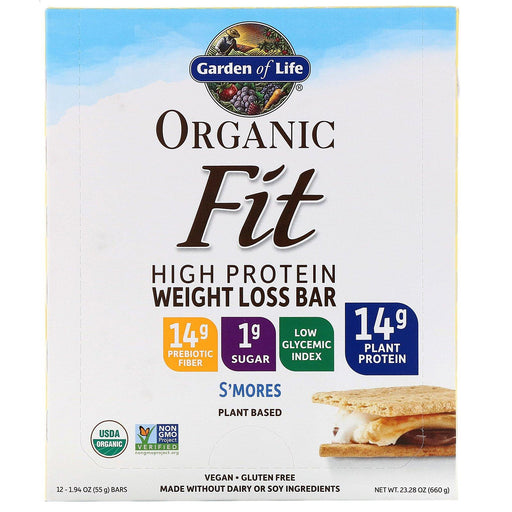 Garden of Life, Organic Fit, High Protein Weight Loss Bar, S'mores, 12 Bars, 1.9 oz (55 g) Each - HealthCentralUSA