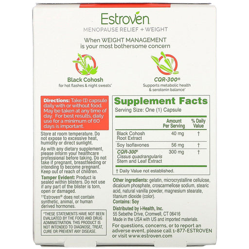 Estroven, Menopause Relief + Weight, 30 Once Daily Capsules - HealthCentralUSA