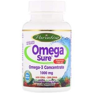 Paradise Herbs, Omega Sure, Omega-3 Premium Fish Oil, 1,000 mg, 30 Pesco Vegetarian Softgels - HealthCentralUSA