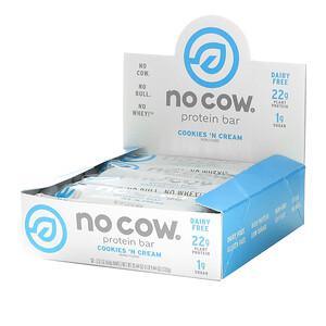 No Cow, Protein Bar, Cookies n Cream, 12 Bars, 2.12 oz (60 g) - HealthCentralUSA