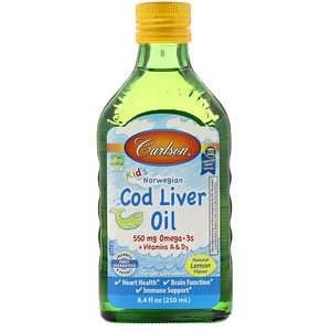 Carlson Labs, Kid's Norwegian, Cod Liver Oil, Natural Lemon Flavor, 8.4 fl oz (250 ml) - HealthCentralUSA