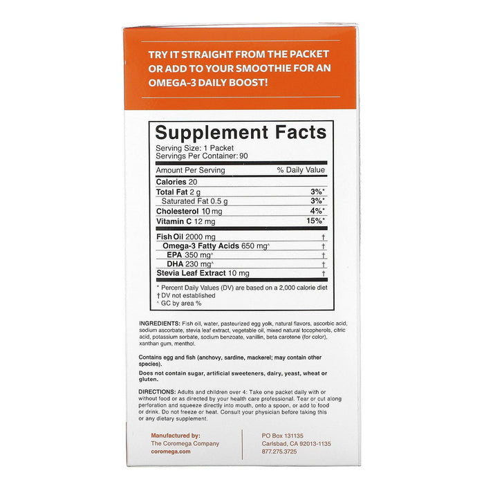 Coromega, Omega-3 Orange Squeeze, 90 Packets, 2.5 g Each - HealthCentralUSA