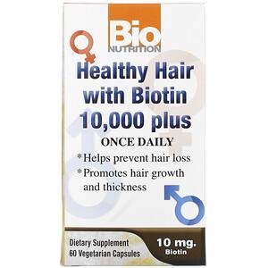 Bio Nutrition, Healthy Hair with Biotin 10,000 Plus, 60 Vegetarian Capsules - HealthCentralUSA