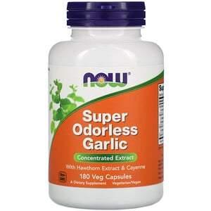 Now Foods, Super Odorless Garlic, 180 Veg Capsules - HealthCentralUSA