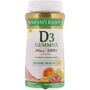 Nature's Bounty, Vitamin D3 Gummies, Strawberry, Orange & Lemon Flavored, 50 mcg (2,000 IU), 90 Gummies - HealthCentralUSA