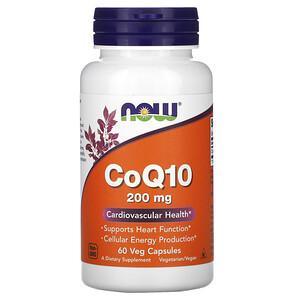 Now Foods, CoQ10, 200 mg, 60 Veg Capsules - HealthCentralUSA