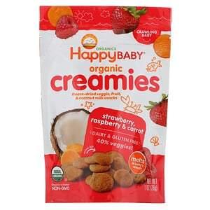 Happy Family Organics, Organic Creamies, Freeze-Dried Veggie, Fruit & Coconut Milk Snacks, Strawberry, Raspberry & Carrot, 1 oz (28 g) - HealthCentralUSA