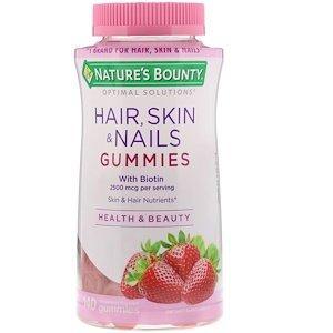 Nature's Bounty, Optimal Solutions, Hair, Skin, & Nails, Strawberry Flavored, 2,500 mcg, 140 Gummies - HealthCentralUSA