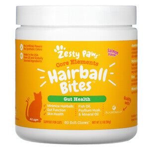 Zesty Paws, Hairball Bites, Gut Health, For Cats, Salmon, 60 Soft Chews