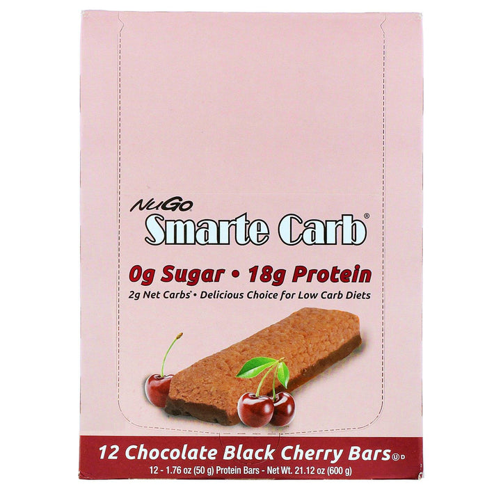 NuGo Nutrition, Smarte Carb Bar, Chocolate Black Cherry, 12 Bars, 1.76 oz (50 g) Each - HealthCentralUSA