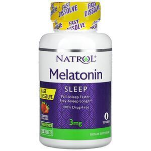 Natrol, Melatonin, Fast Dissolve, Strawberry, 3 mg, 150 Tablets - HealthCentralUSA
