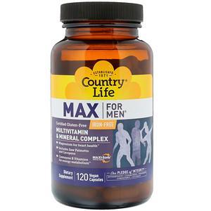 Country Life, Max for Men, Multivitamin & Mineral Complex, Iron-Free, 120 Vegan Capsules - HealthCentralUSA