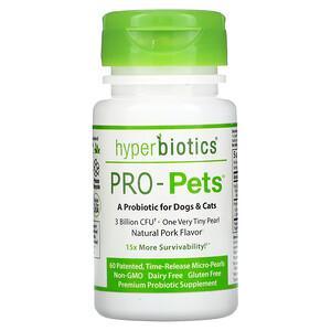 Hyperbiotics, Pro-Pets, Probiotics For Dogs & Cats, Natural Pork, 3 Billion CFU, 60 Patented, Time-Release Micro-Pearls - HealthCentralUSA
