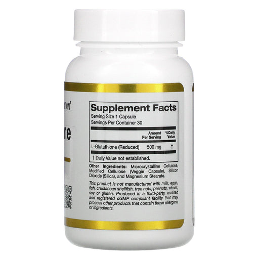 California Gold Nutrition, L-Glutathione (Reduced), 500 mg, 30 Veggie Capsules - HealthCentralUSA