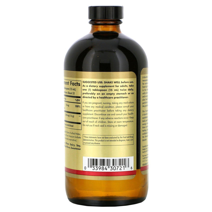 Solgar, L-Carnitine, Natural Lemon, 1,500 mg, 16 fl oz (473 ml) - HealthCentralUSA