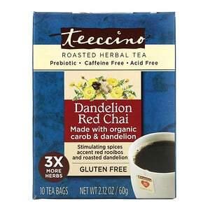 Teeccino, Roasted Herbal Tea, Dandelion Red Chai, Caffeine Free, 10 Tea Bags, 2.12 oz (60 g) - HealthCentralUSA
