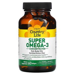 Country Life, Super Omega-3, Concentrated, 60 Softgels - HealthCentralUSA