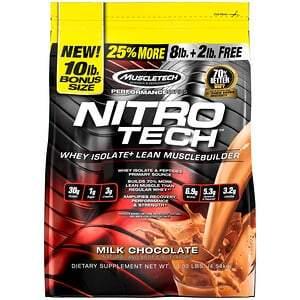 Muscletech, Nitro Tech, Whey Isolate + Lean Musclebuilder, Milk Chocolate, 10 lbs (4.54 kg) - HealthCentralUSA