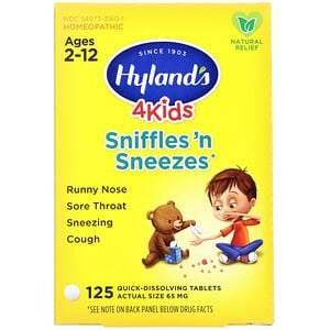 Hyland's, 4 Kids, Sniffles 'n Sneezes, Ages 2-12, 125 Quick-Dissolving Tablets - HealthCentralUSA