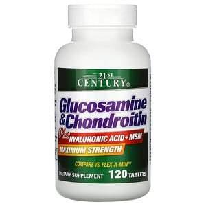 21st Century, Glucosamine & Chondroitin Plus Hyaluronic Acid + MSM, 120 Tablets - HealthCentralUSA