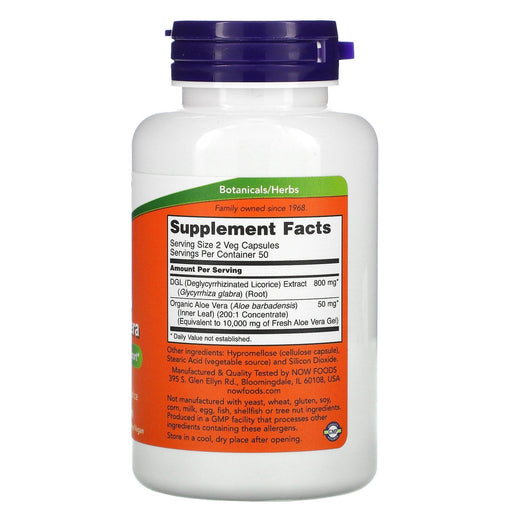 Now Foods, DGL with Aloe Vera, 400 mg, 100 Veg Capsules - HealthCentralUSA