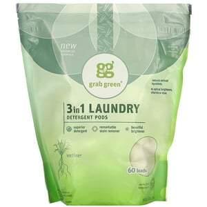 Grab Green, 3-in-1 Laundry Detergent Pods, Vetiver, 60 Loads, 2 lbs - HealthCentralUSA