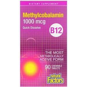 Natural Factors, B12, Methylcobalamin, 1,000 mcg, 90 Chewable Tablets - HealthCentralUSA