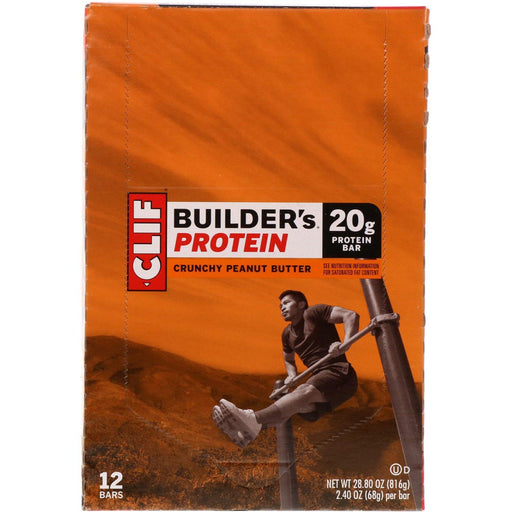 Clif Bar, Builder's Protein Bar, Crunchy Peanut Butter, 12 Bars, 2.4 oz (68 g) Each - HealthCentralUSA