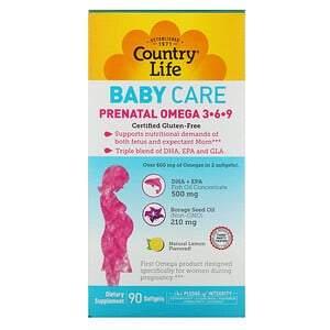 Country Life, Baby Care, Prenatal Omega 3-6-9, Natural Lemon, 90 Softgels - HealthCentralUSA