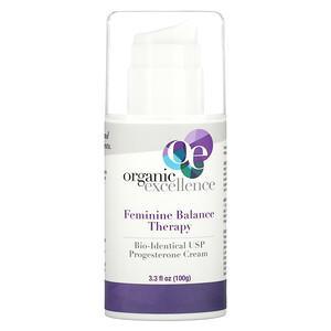 Organic Excellence, Feminine Balance Therapy, Bio-Identical USP Progesterone Cream, 3.3 fl oz (100 g) - HealthCentralUSA