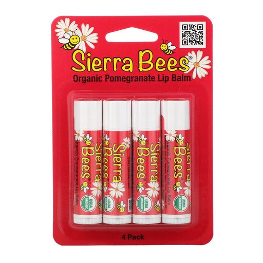 Sierra Bees, Organic Lip Balms, Pomegranate, 4 Pack, 0.15 oz (4.25 g) Each - HealthCentralUSA