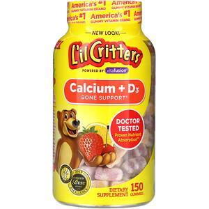 L'il Critters, Calcium + D3, Bone Support, Black Cherry, Orange & Strawberry Flavors, 150 Gummies - HealthCentralUSA