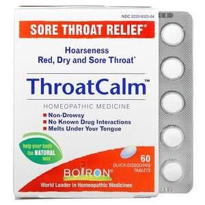 Boiron, ThroatCalm, Sore Throat Relief, 60 Quick-Dissolving Tablets - HealthCentralUSA