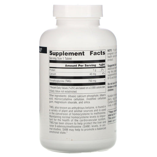 Source Naturals, TMG, Trimethylglycine, 750 mg, 240 Tablets - HealthCentralUSA