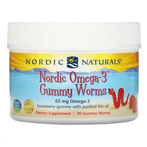 Nordic Naturals, Nordic Omega-3 Gummy Worms, Strawberry Gummy, 63 mg, 30 Gummy Worms - HealthCentralUSA