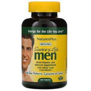 Nature's Plus, Source of Life, Men, Multi-Vitamin and Mineral Supplement with Whole Food Concentrates, Iron-Free, 120 Tablets - HealthCentralUSA