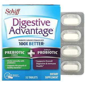 Schiff, Digestive Advantage, Prebiotic Fiber + Daily Probiotic, 32 Tablets - HealthCentralUSA